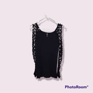 Pink Lipstick Women's One Size Black Dress with Fishnet Sleeves
